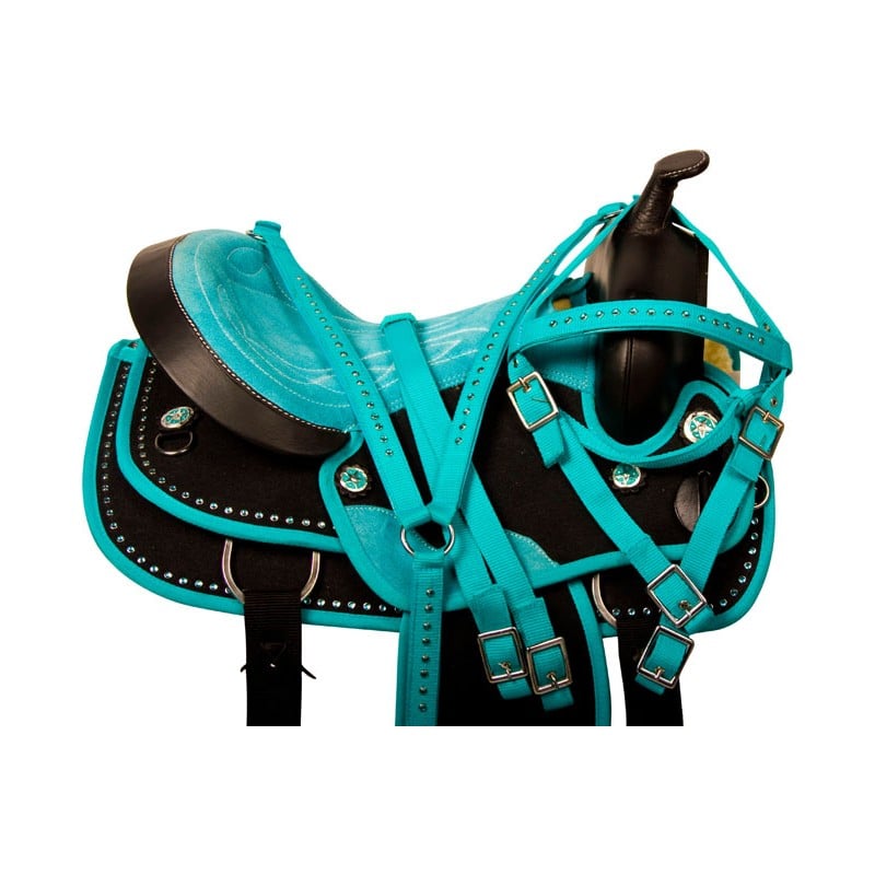 Teal Black Crystal Cordura Western Horse Saddle Tack 15