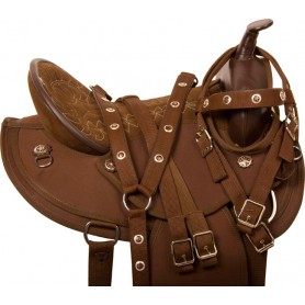 10062 Arabian Brown Synthetic Western Horse Saddle Tack 15 17