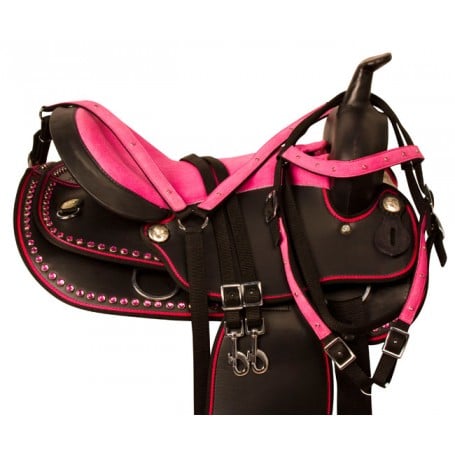 Pink Crystal Dura Leather Western Horse Saddle Tack 16