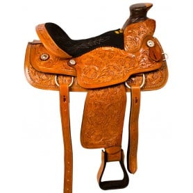 10117 Chestnut Tooled Western Ranch Roper Horse Saddle Tack 16