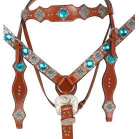 10808 Turquoise Blue Silver Belt Buckle Style Western Horse Tack Set