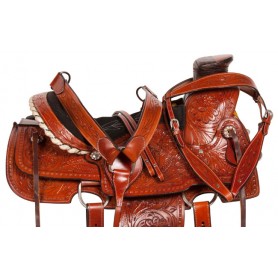 10171 Chestnut Tooled Leather Roping Western Horse Saddle 15 17