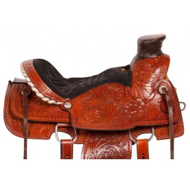 10171 Chestnut Tooled Leather Roping Western Horse Saddle 15 17