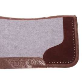 SP046 Gray Felt Brown Tooled Leather Western Horse Saddle Pad