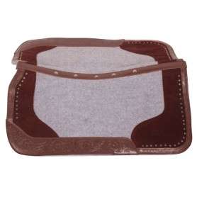 SP046 Gray Felt Brown Tooled Leather Western Horse Saddle Pad