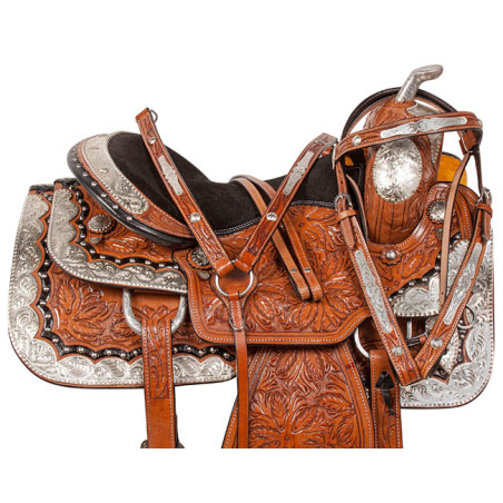 Silver Western Pleasure Leather Show Horse Saddle Tack 16