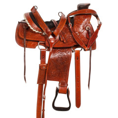 10171M Chestnut Tooled Leather Roping Western Mule Saddle 15 17