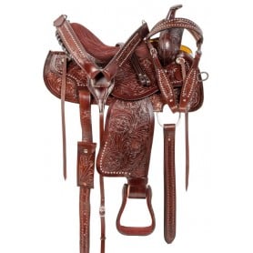 10407 Dark Brown Studded Barrel Western Horse Saddle Tack 14 16