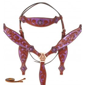 10506 Purple Crystal Concho Western Horse Headstall Tack Set