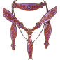 Purple Crystal Concho Western Horse Headstall Tack Set