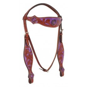 10506 Purple Crystal Concho Western Horse Headstall Tack Set
