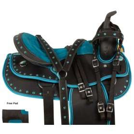 10523 Teal Black Western Pleasure Trail Horse Saddle Tack 14 18
