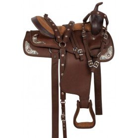 10520G Synthetic Brown Silver Gaited Horse Saddle Tack 14 18
