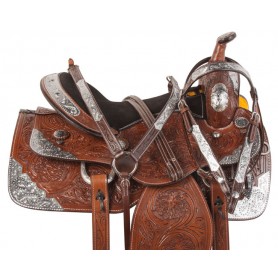 10717 Brown Silver Western Pleasure Show Horse Saddle Tack 16 18