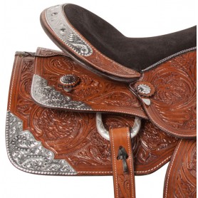 10717 Brown Silver Western Pleasure Show Horse Saddle Tack 16 18