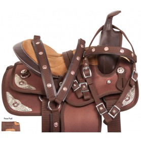 10731 Brown Silver Western Pony Kids Youth Saddle Tack 10"