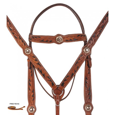 Black Inlay Texas Star Western Headstall Horse Tack Set