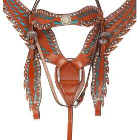 10809 Turquoise Wing Breast Collar Headstall Horse Western Tack Set