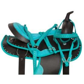 10783 Teal Crystal Dura Leather Western Trail Saddle Tack 14 18