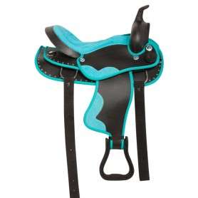 10783 Teal Crystal Dura Leather Western Trail Saddle Tack 14 18