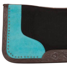 SP056 Turquoise Black Felt Show Leather Western Horse Saddle Pad