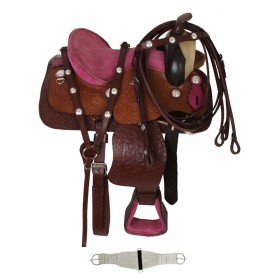 New  Flower Embossed Pink Pony Youth Saddle