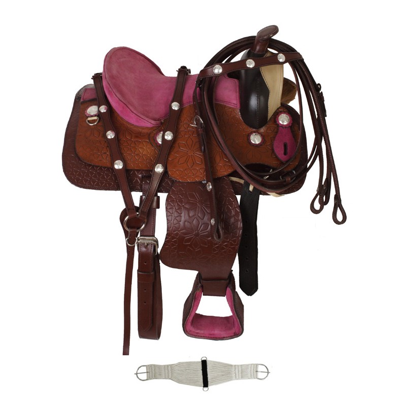 New  Flower Embossed Pink Pony Youth Saddle