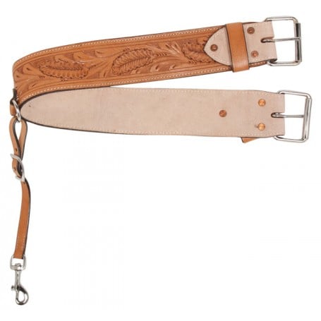 Hand Carved Tan Western Leather Rear Flank Saddle Back Cinch