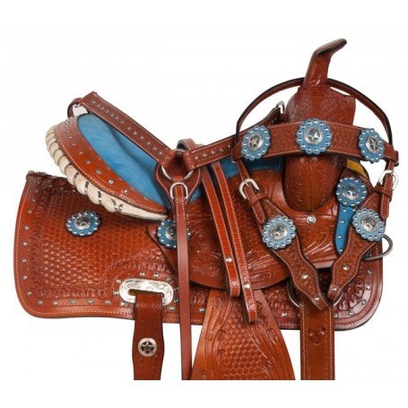 Blue Tooled Western Leather Miniature Pony Saddle Tack 10
