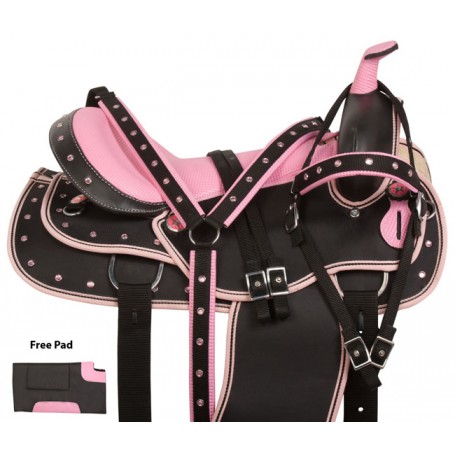 Pink Crystal Show Western Synthetic Horse Saddle Tack 17"