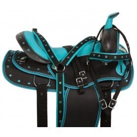 10849 Turquoise Bling Western Synthetic Trail Horse Saddle 16"