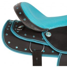 10849 Turquoise Bling Western Synthetic Trail Horse Saddle 16"