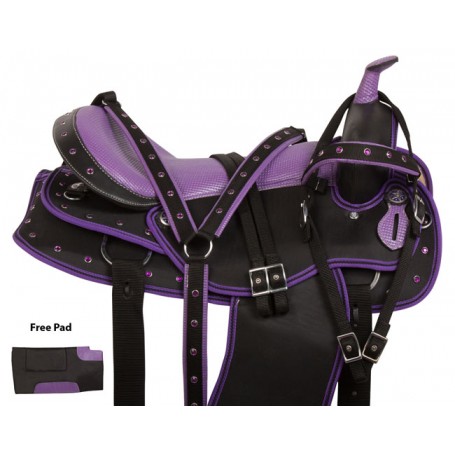 Purple Synthetic Crystal Show Western Horse Saddle 18"
