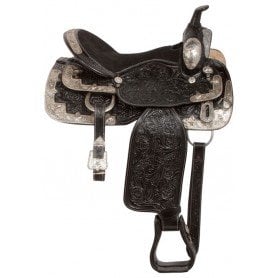 10855 Silver Show Black Tooled Western Leather Horse Saddle 16 18