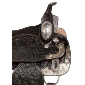 10855 Silver Show Black Tooled Western Leather Horse Saddle 16 18