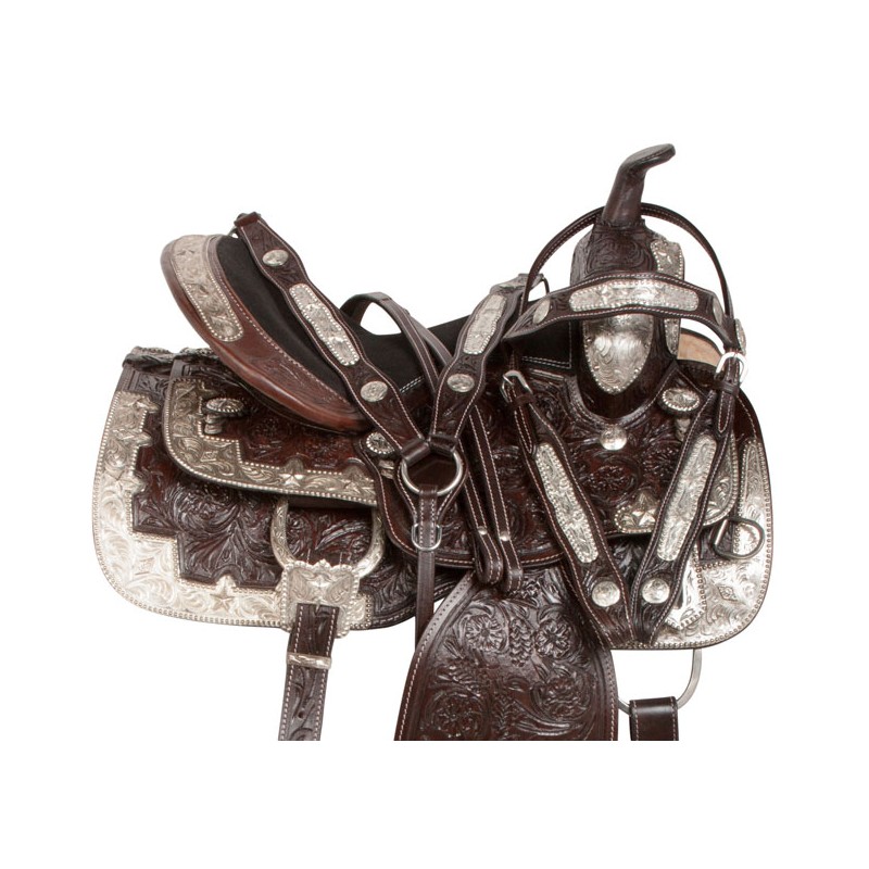 Dark Brown Silver Show Western Leather Horse Saddle 14