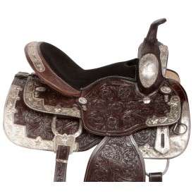 10856 Dark Brown Silver Show Western Leather Horse Saddle 14 18