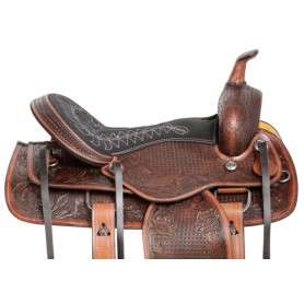 10938 Hand Carved Antique Oil Western Pleasure Horse Saddle 15 16