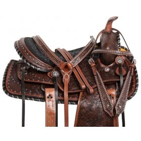 10939 Antique Silver Studded Western Leather Horse Saddle 15 16
