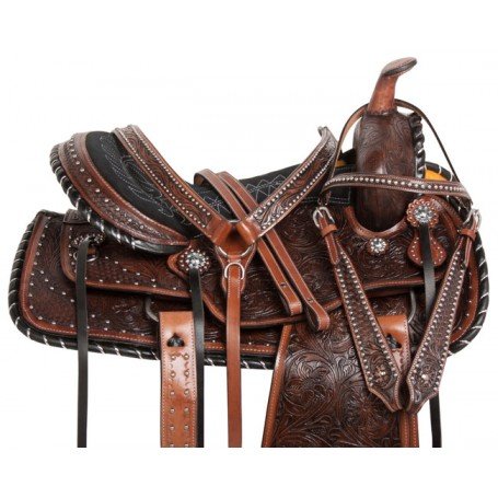 Antique Silver Studded Western Leather Horse Saddle 15