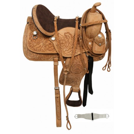 New 15 -17 Natural Hand Carved Western Saddle With Tack