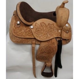 New 15 -17 Natural Hand Carved Western Saddle With Tack