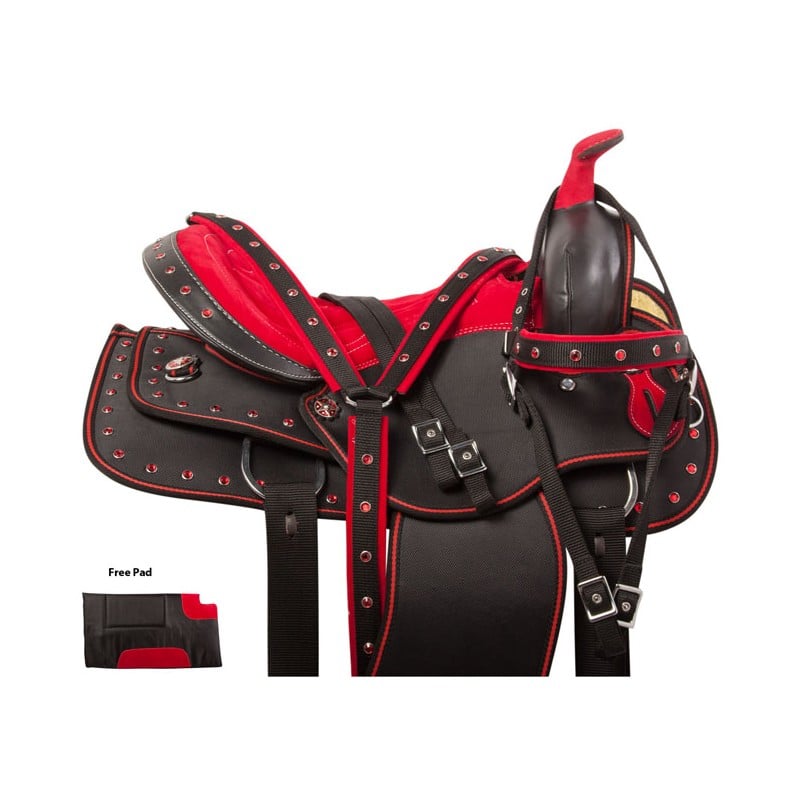 Red Crystal Synthetic Western Horse Saddle Tack 14 15