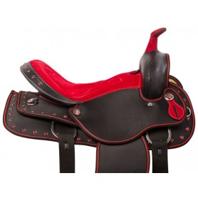 10958 Red Crystal Synthetic Western Horse Saddle Tack 14 15