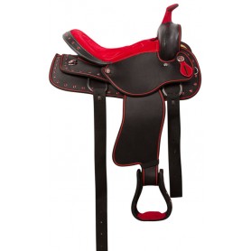 10958 Red Crystal Synthetic Western Horse Saddle Tack 14 15