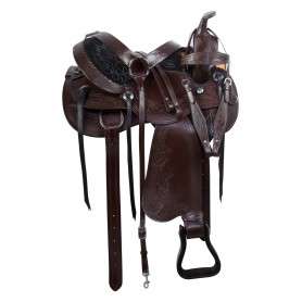 11022 Dark Brown Comfy Western Tooled Leather Horse Saddle Tack Set