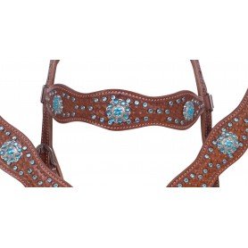 11052 Turquoise Blue Western Leather Tooled Silver Show Horse Tack Set