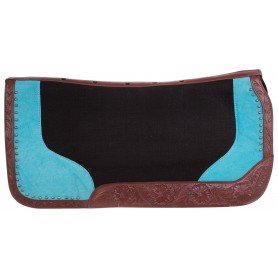 SP073 Brown Tooled Leather Western Wool Felt Turquoise Corrective Horse Saddle Pad