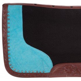 SP073 Brown Tooled Leather Western Wool Felt Turquoise Corrective Horse Saddle Pad