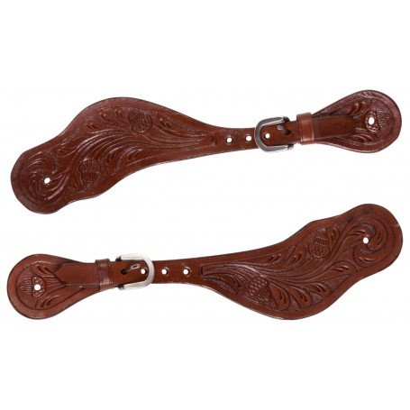 Cowboy Western Leather Hand Carved Spur Straps